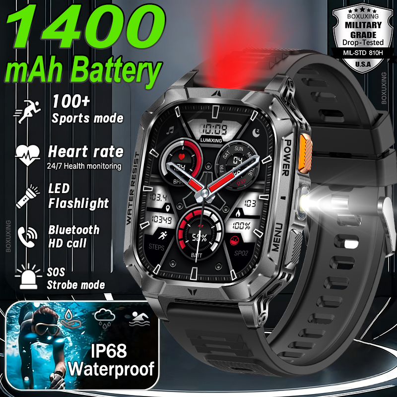 Aquatic Sports Performance - New 1400 mAh Battery Military Smartwatch